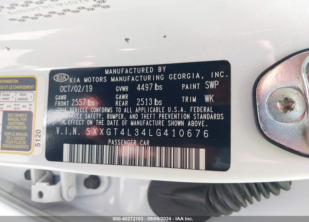 2020 KIA OPTIMA LX VIN: 5XXGT4L34LG410676