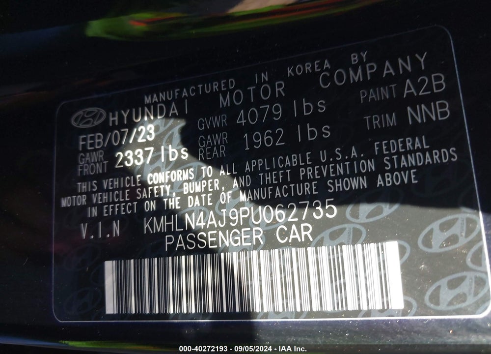 2023 HYUNDAI ELANTRA HYBRID LIMITED VIN: KMHLN4AJ9PU062735