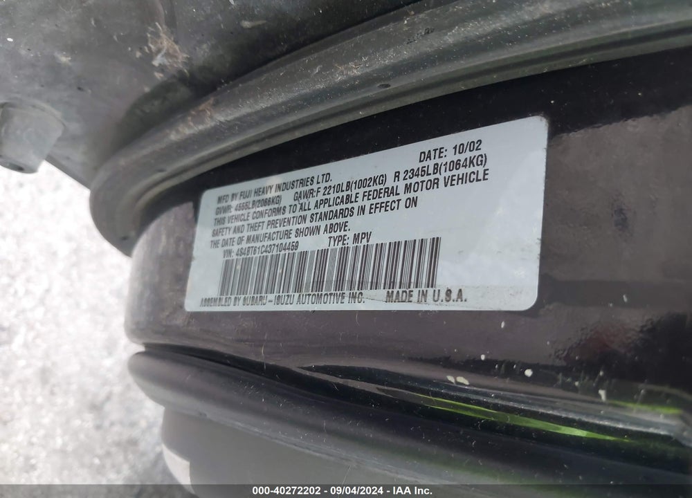 2003 SUBARU BAJA VIN: 4S4BT61C437104459