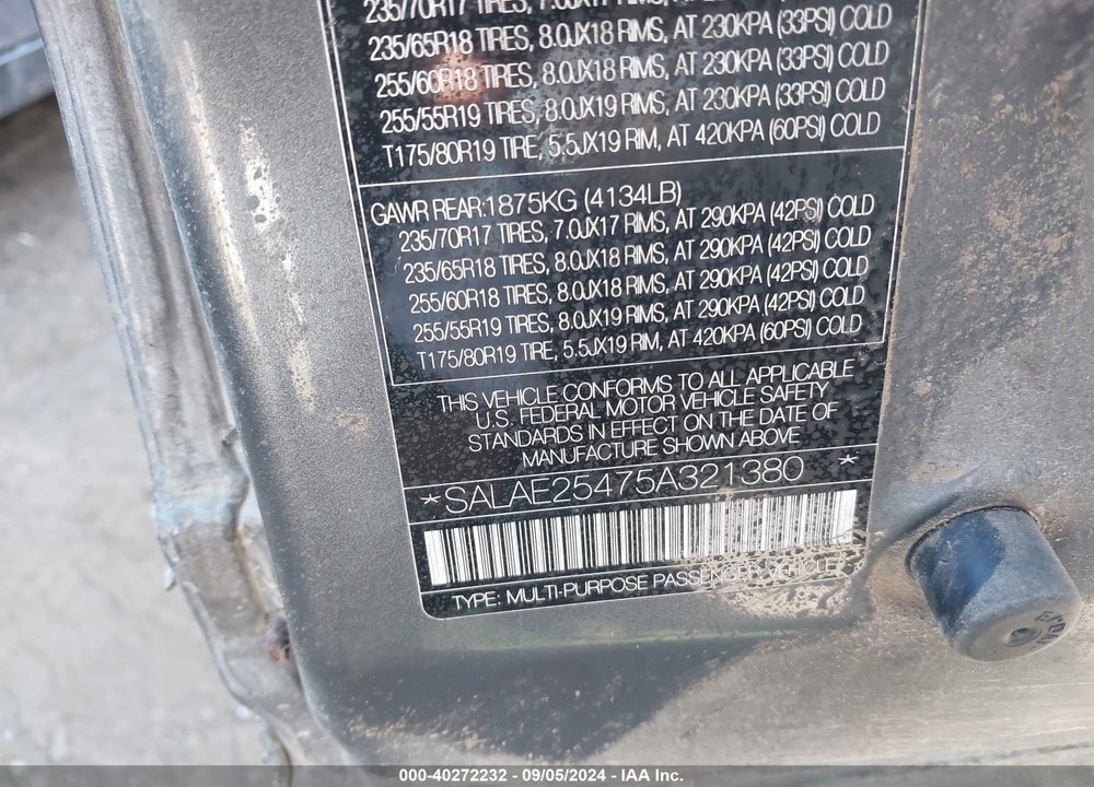 2005 LAND ROVER LR3 SE VIN: SALAE25475A321380