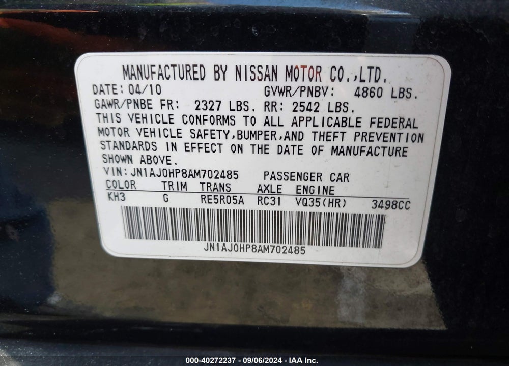 2010 INFINITI EX35 JOURNEY VIN: JN1AJ0HP8AM702485