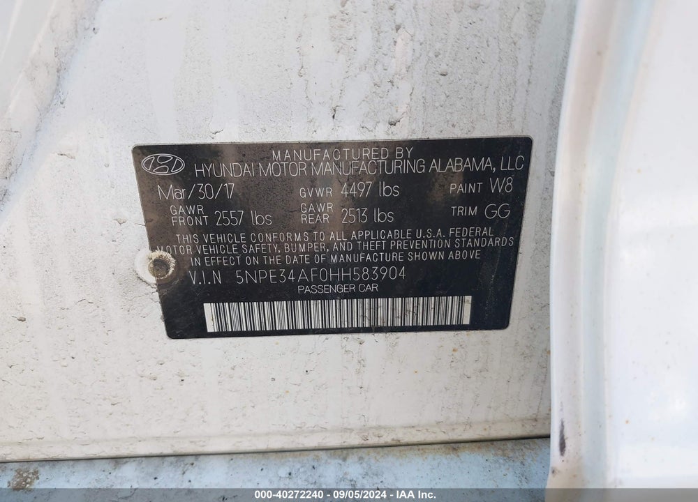 2017 HYUNDAI SONATA LIMITED VIN: 5NPE34AF0HH583904