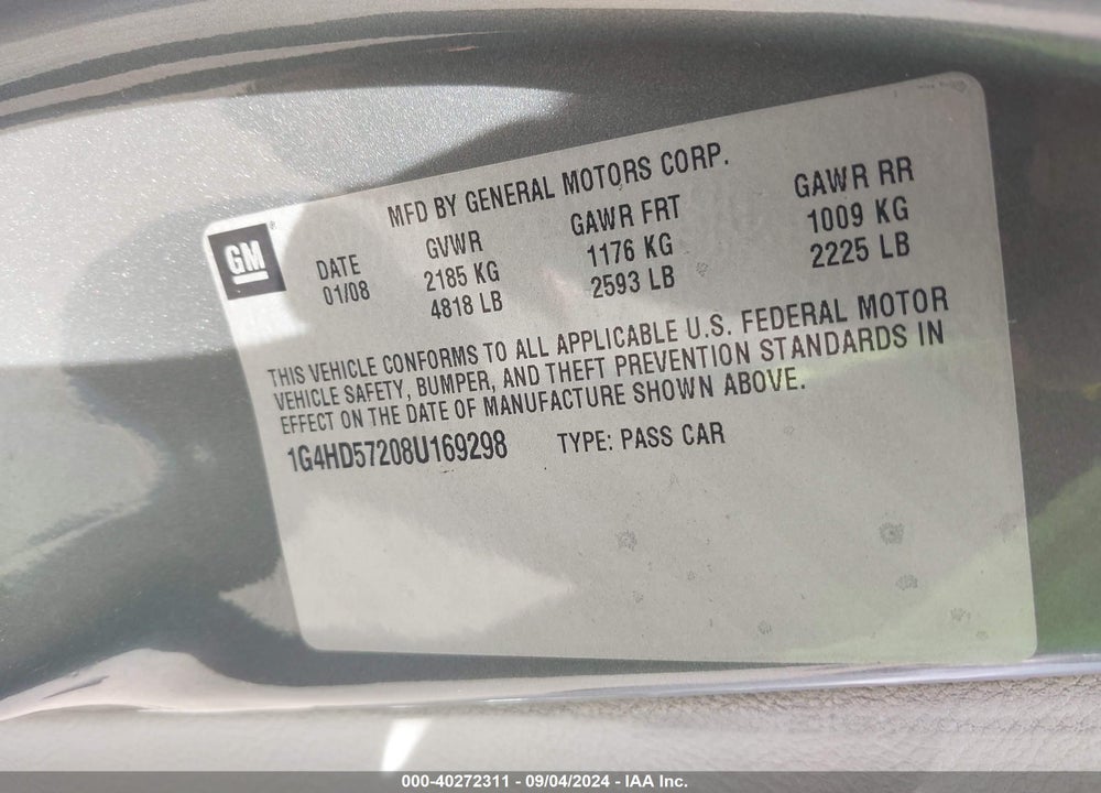 2008 BUICK LUCERNE VIN: 1G4HD57208U169298