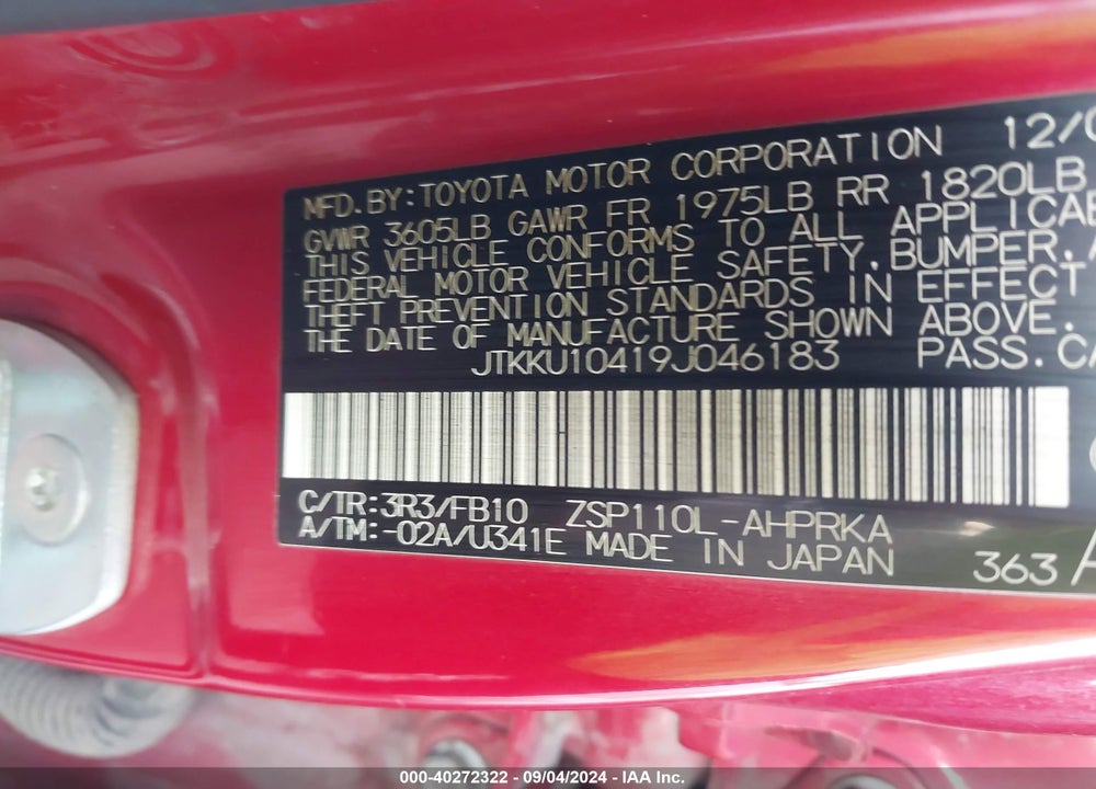 2009 SCION XD VIN: JTKKU10419J046183