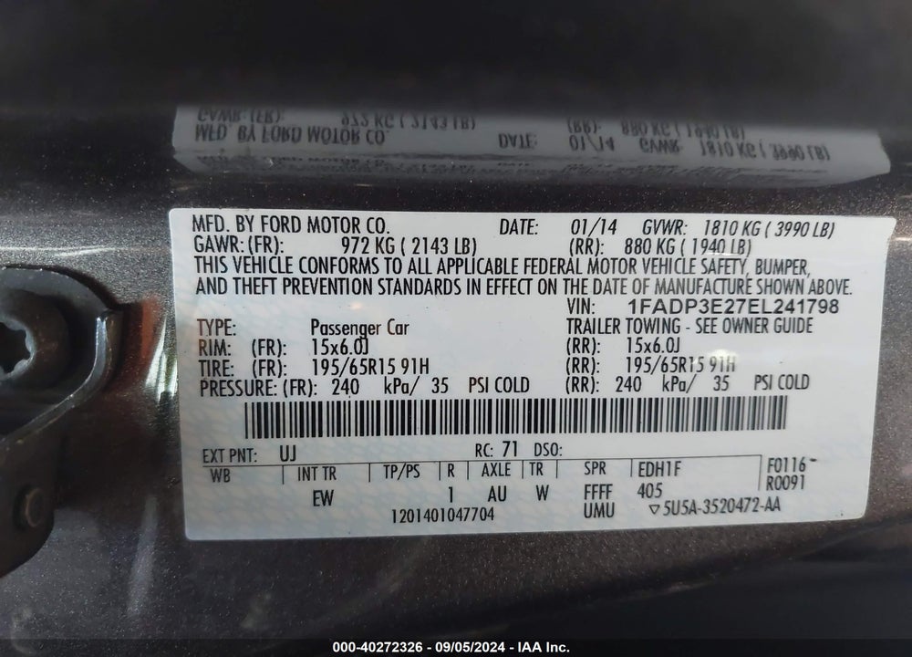 2014 FORD FOCUS S VIN: 1FADP3E27EL241798