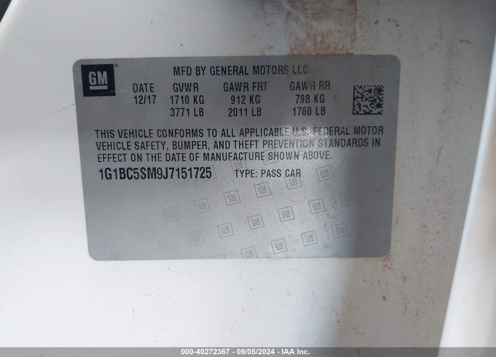 2018 CHEVROLET CRUZE LS AUTO VIN: 1G1BC5SM9J7151725