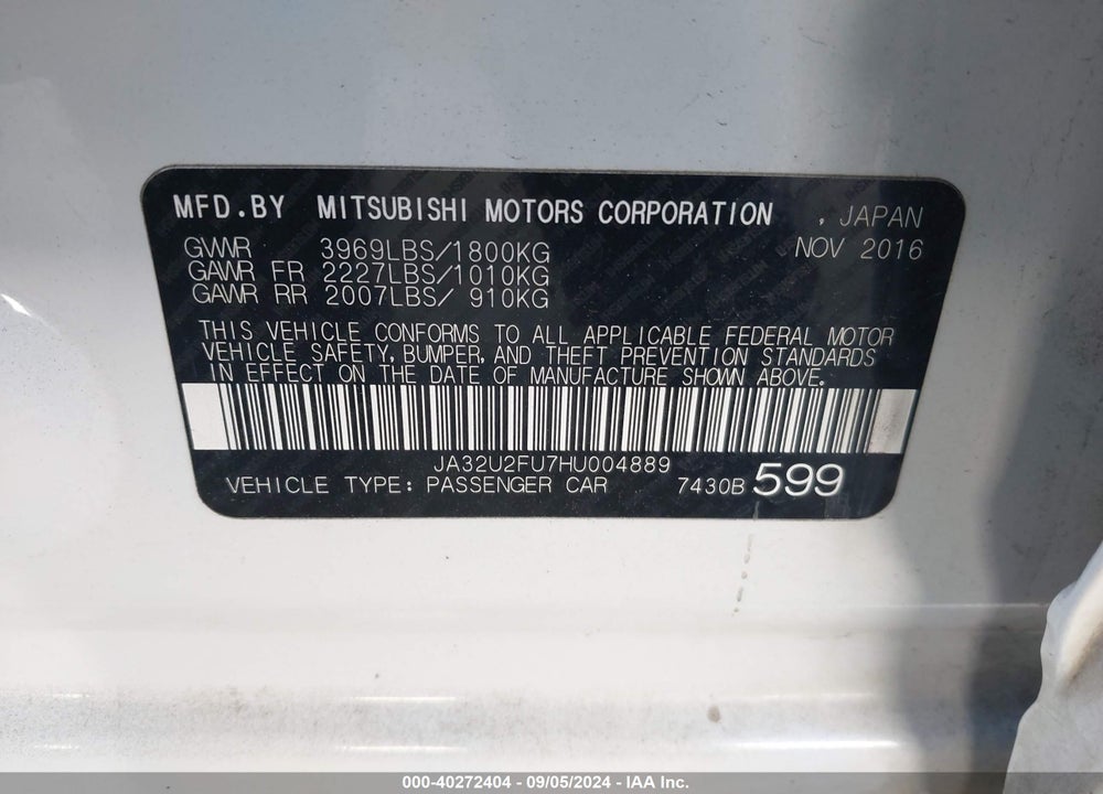 2017 MITSUBISHI LANCER ES/LE VIN: JA32U2FU7HU004889