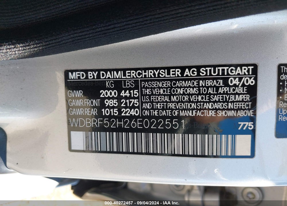 2006 MERCEDES-BENZ C 230 SPORT VIN: WDBRF52H26E022551