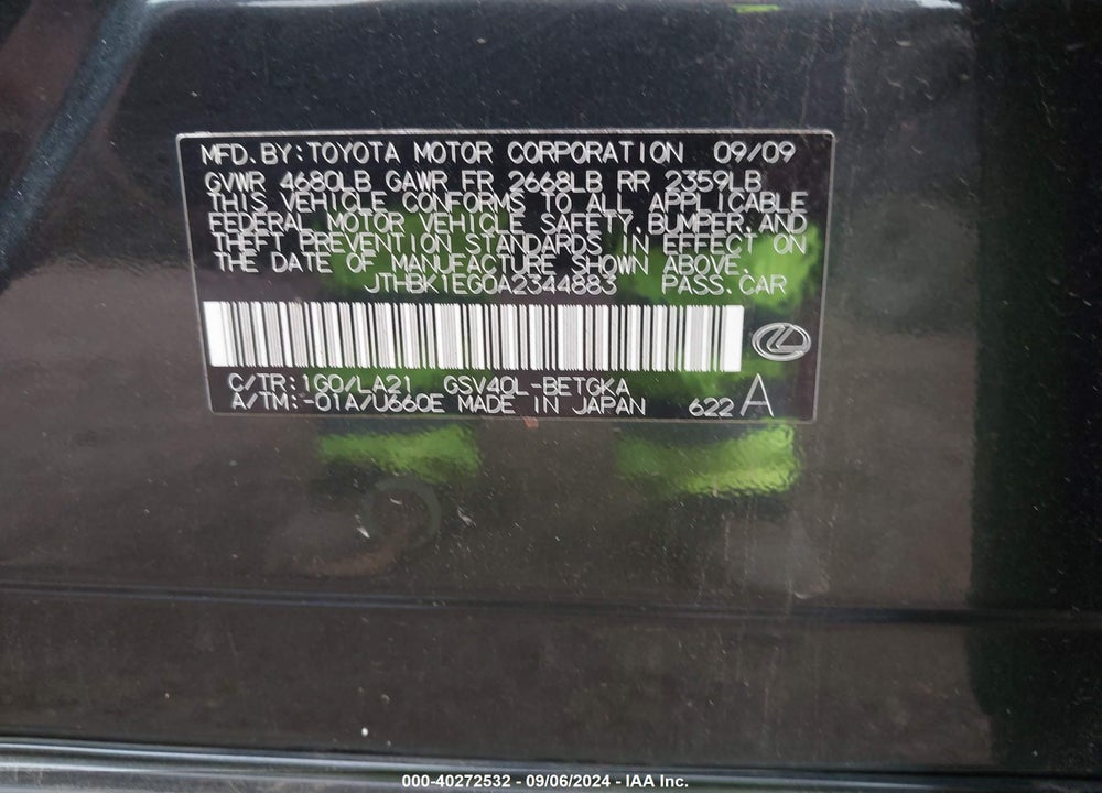 2010 LEXUS ES 350 VIN: JTHBK1EG0A2344883