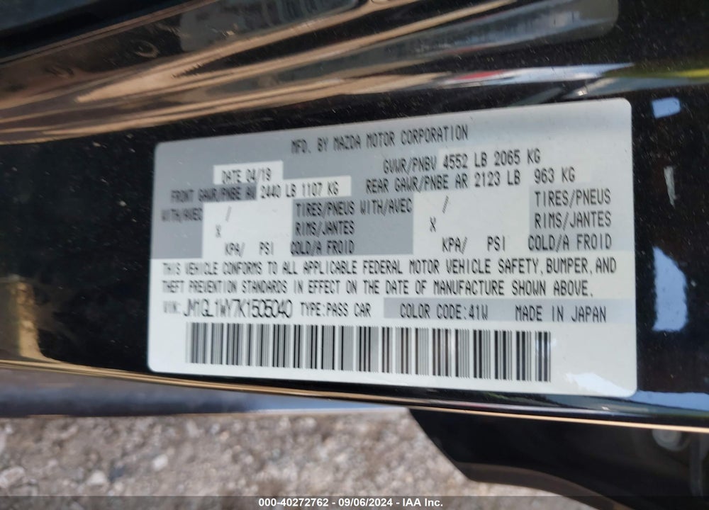 2019 MAZDA 6 GRAND TOURING RESERVE VIN: JM1GL1WY7K1505040