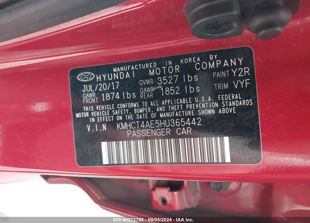 2017 HYUNDAI ACCENT SE VIN: KMHCT4AE5HU365442