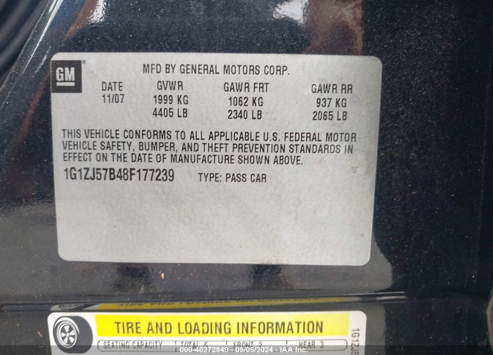 2008 CHEVROLET MALIBU LT VIN: 1G1ZJ57B48F177239