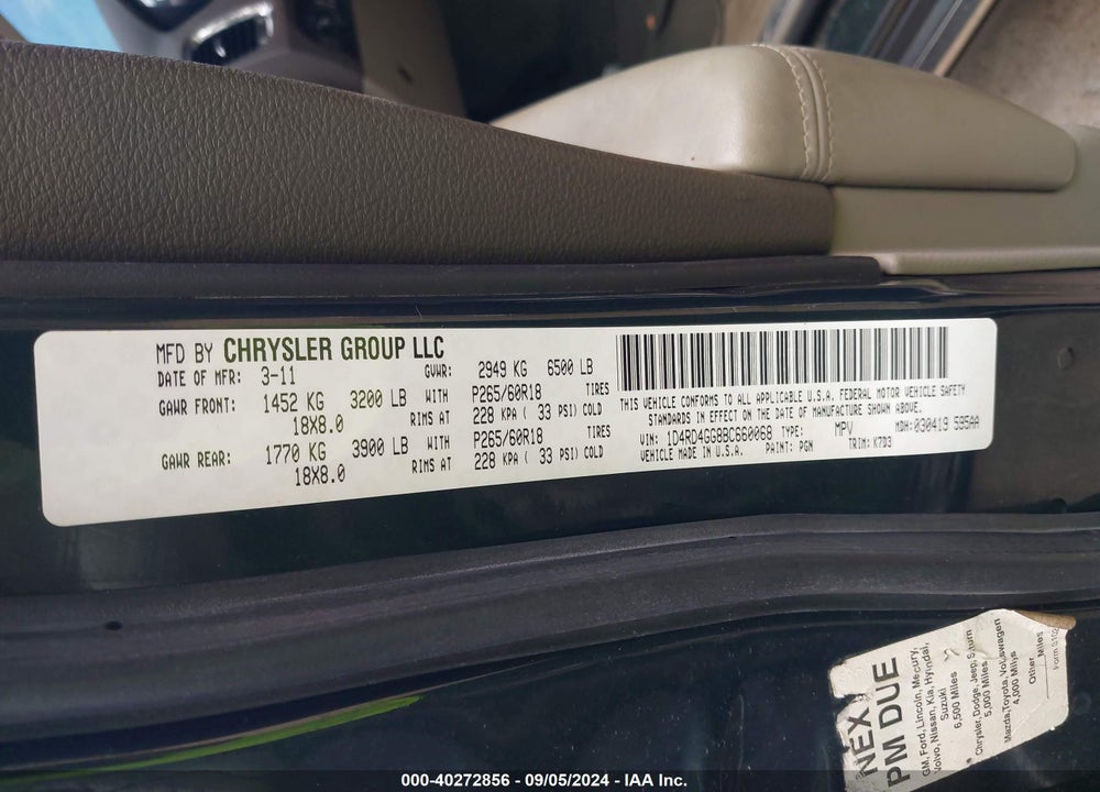 2011 DODGE DURANGO CREW VIN: 1D4RD4GG8BC660068