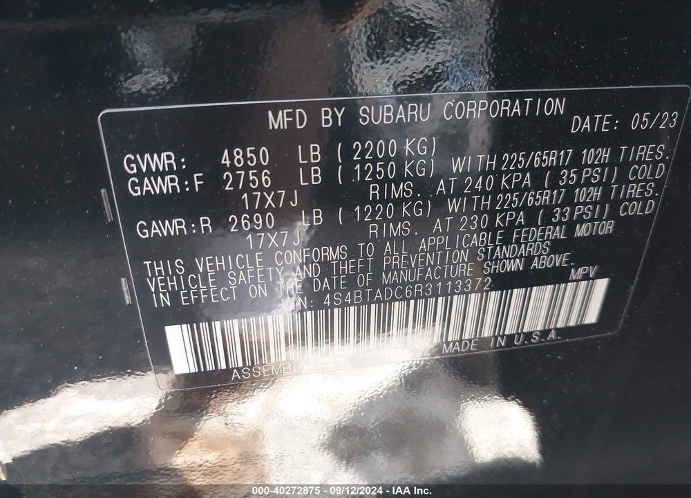 2024 SUBARU OUTBACK PREMIUM VIN: 4S4BTADC6R3113372