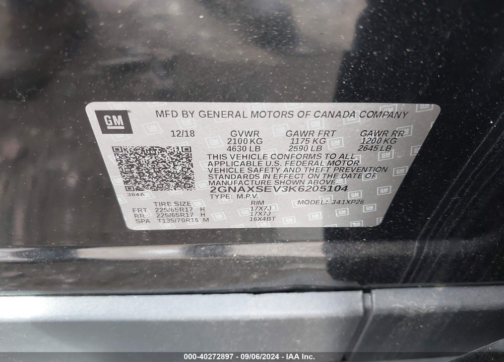 2019 CHEVROLET EQUINOX LS VIN: 2GNAXSEV3K6205104