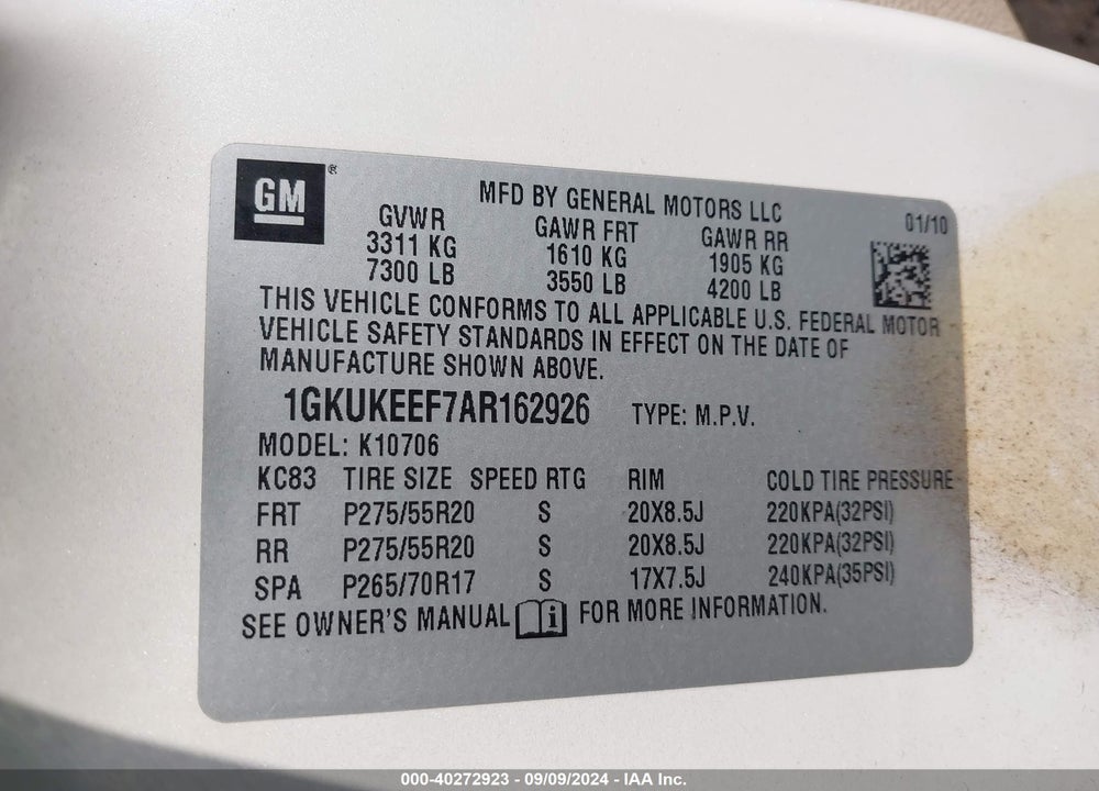 2010 GMC YUKON DENALI VIN: 1GKUKEEF7AR162926