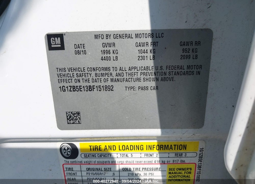 2011 CHEVROLET MALIBU LS VIN: 1G1ZB5E13BF151892