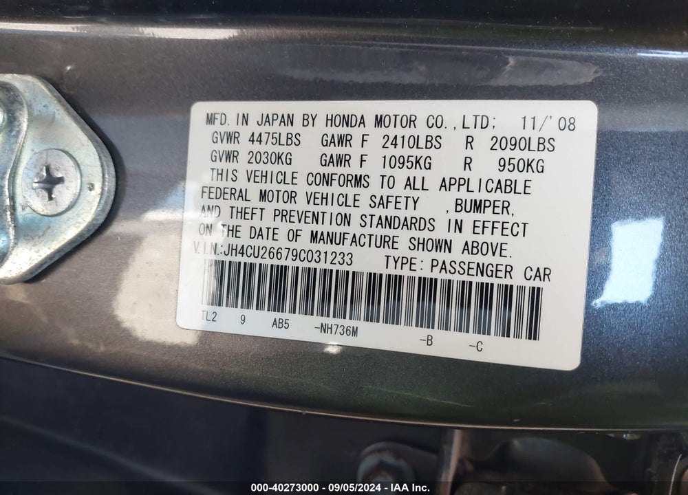 2009 ACURA TSX VIN: JH4CU26679C031233