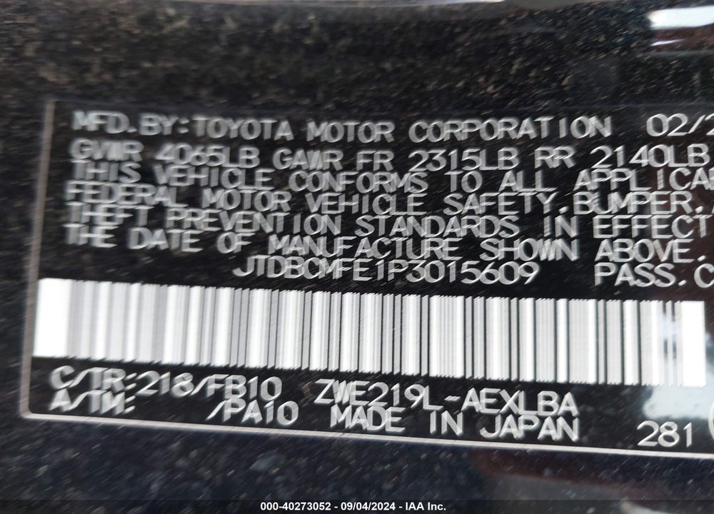 2023 TOYOTA COROLLA VIN: JTDBCMFE1P3015609