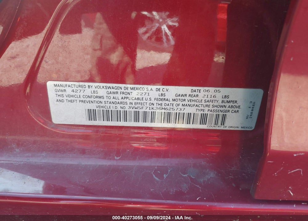2006 VOLKSWAGEN JETTA 2.5 VIN: 3VWSF71K36M625737