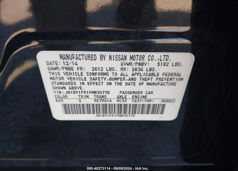 2015 INFINITI Q70L 3.7X VIN: JN1BY1PR1FM830776