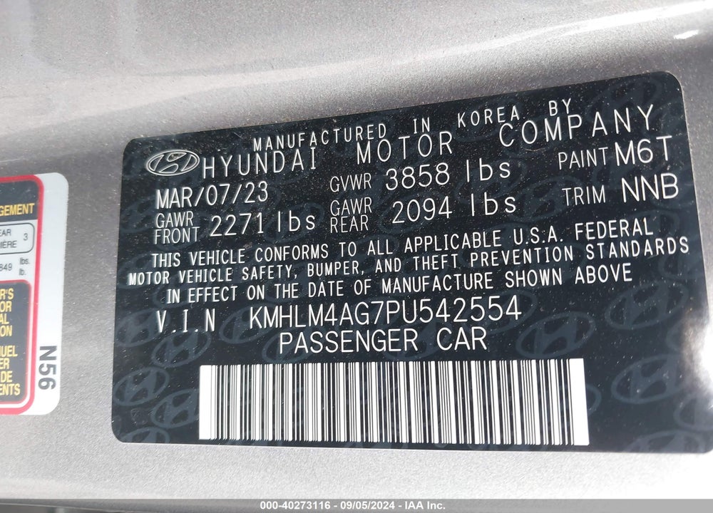 2023 HYUNDAI ELANTRA VIN: KMHLM4AG7PU542554