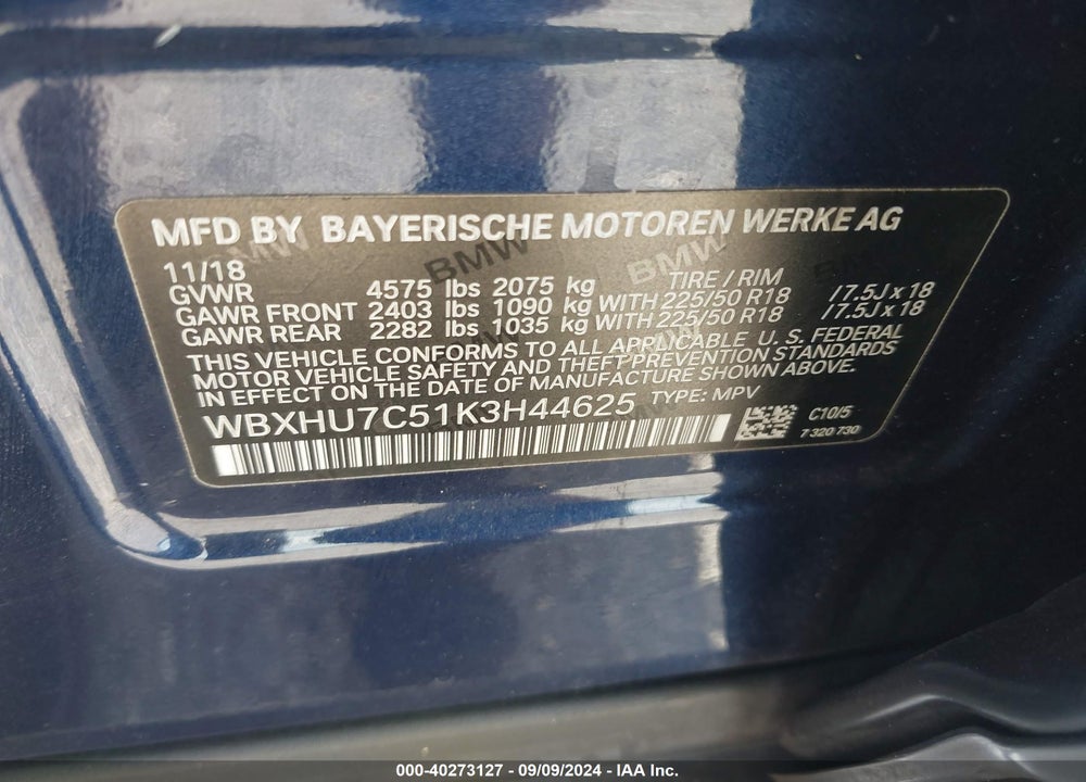 2019 BMW X1 SDRIVE28I VIN: WBXHU7C51K3H44625