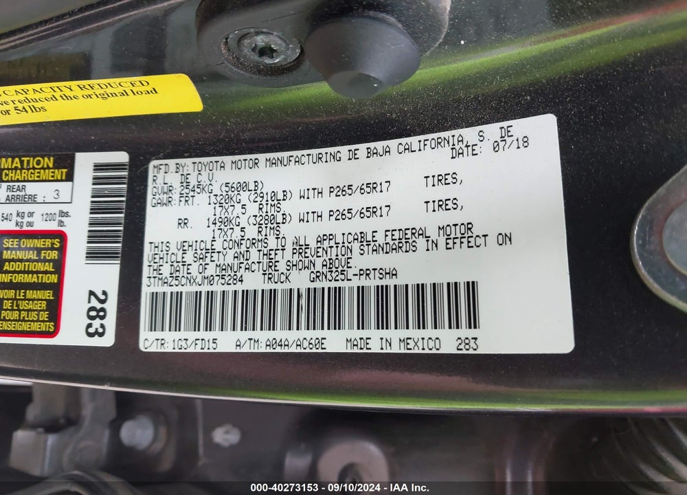 2018 TOYOTA TACOMA TRD SPORT VIN: 3TMAZ5CNXJM075284