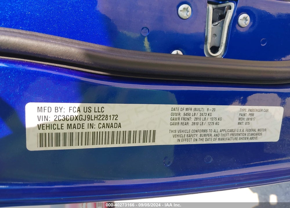 2020 DODGE CHARGER SCAT PACK RWD VIN: 2C3CDXGJ9LH228172