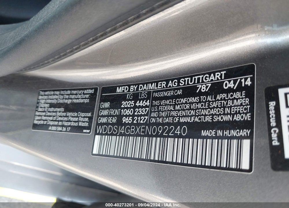 2014 MERCEDES-BENZ CLA 250 4MATIC VIN: WDDSJ4GBXEN092240