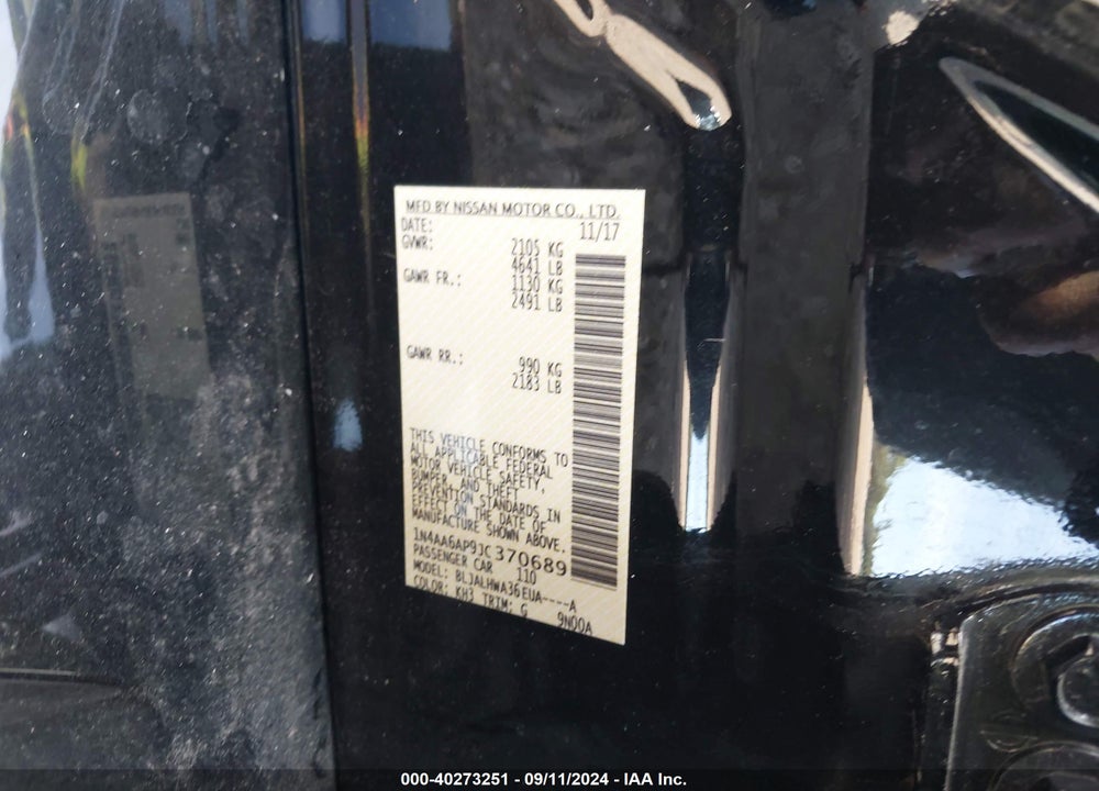 2018 NISSAN MAXIMA 3.5 PLATINUM VIN: 1N4AA6AP9JC370689