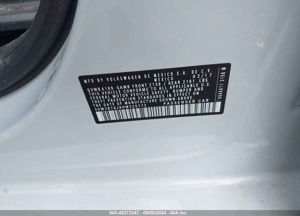 2017 VOLKSWAGEN JETTA 1.4T S VIN: 3VW2B7AJ6HM320772