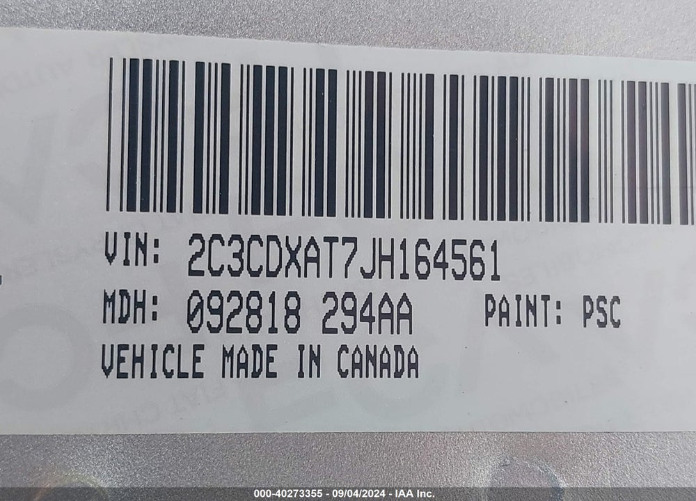 2018 DODGE CHARGER POLICE RWD VIN: 2C3CDXAT7JH164561