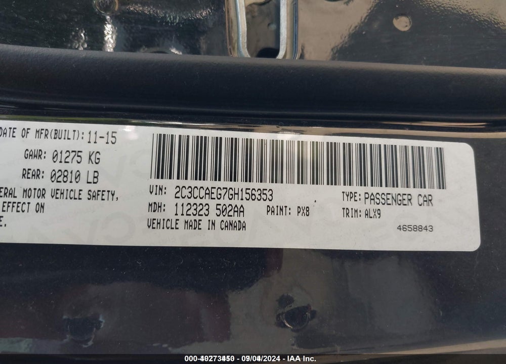 2016 CHRYSLER 300C VIN: 2C3CCAEG7GH156353