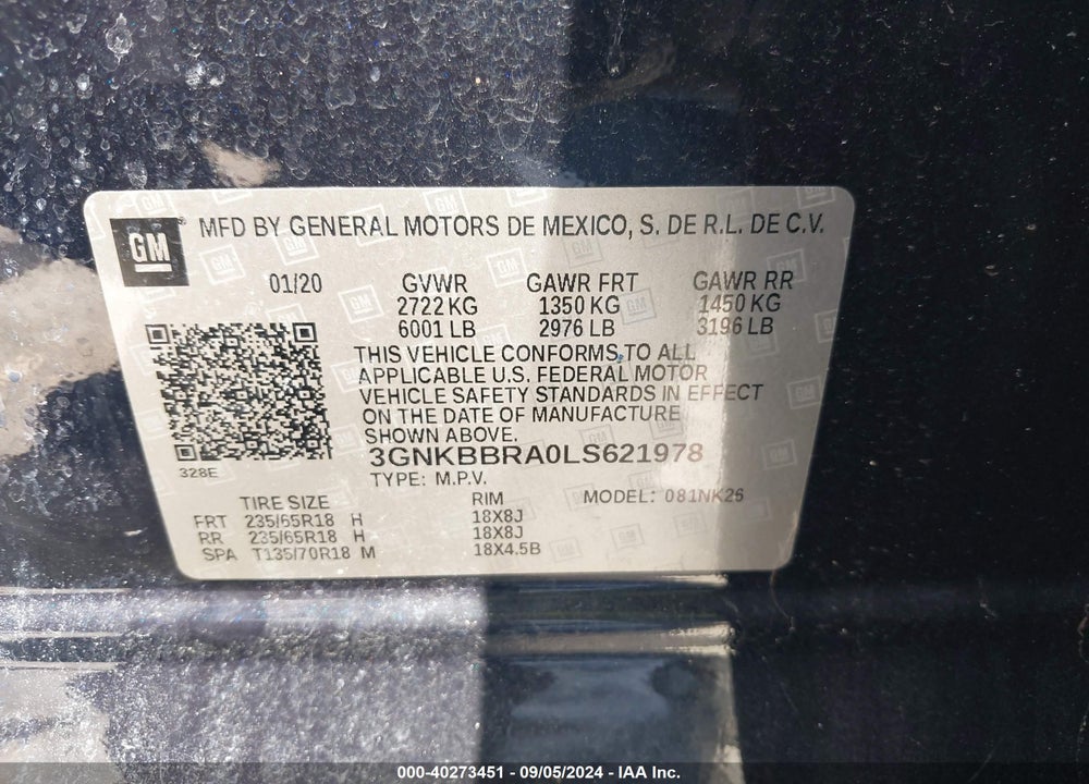2020 CHEVROLET BLAZER FWD 1LT VIN: 3GNKBBRA0LS621978