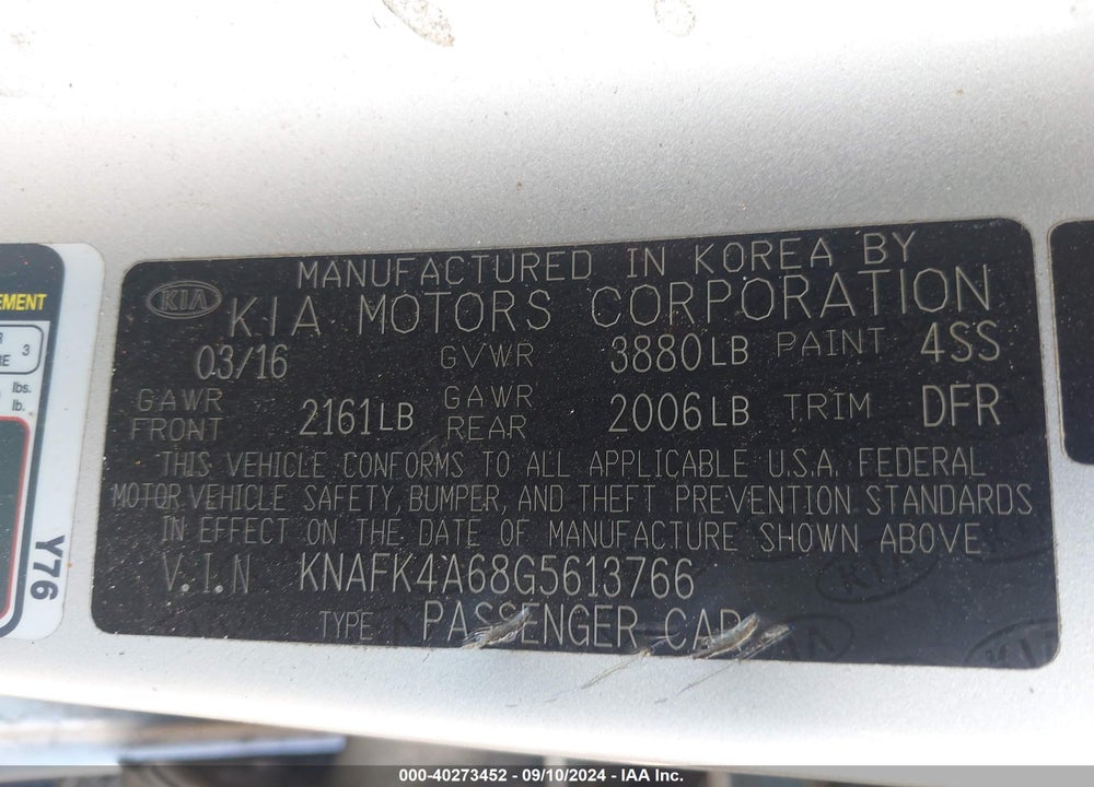 2016 KIA FORTE LX VIN: KNAFK4A68G5613766
