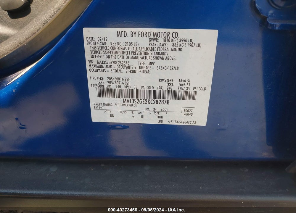 2019 FORD ECOSPORT SE VIN: MAJ3S2GE2KC282878