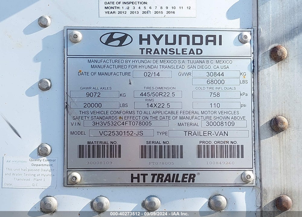 2015 HYUNDAI TRANSLEAD INC --- VIN: 3H3V532C4FT078005
