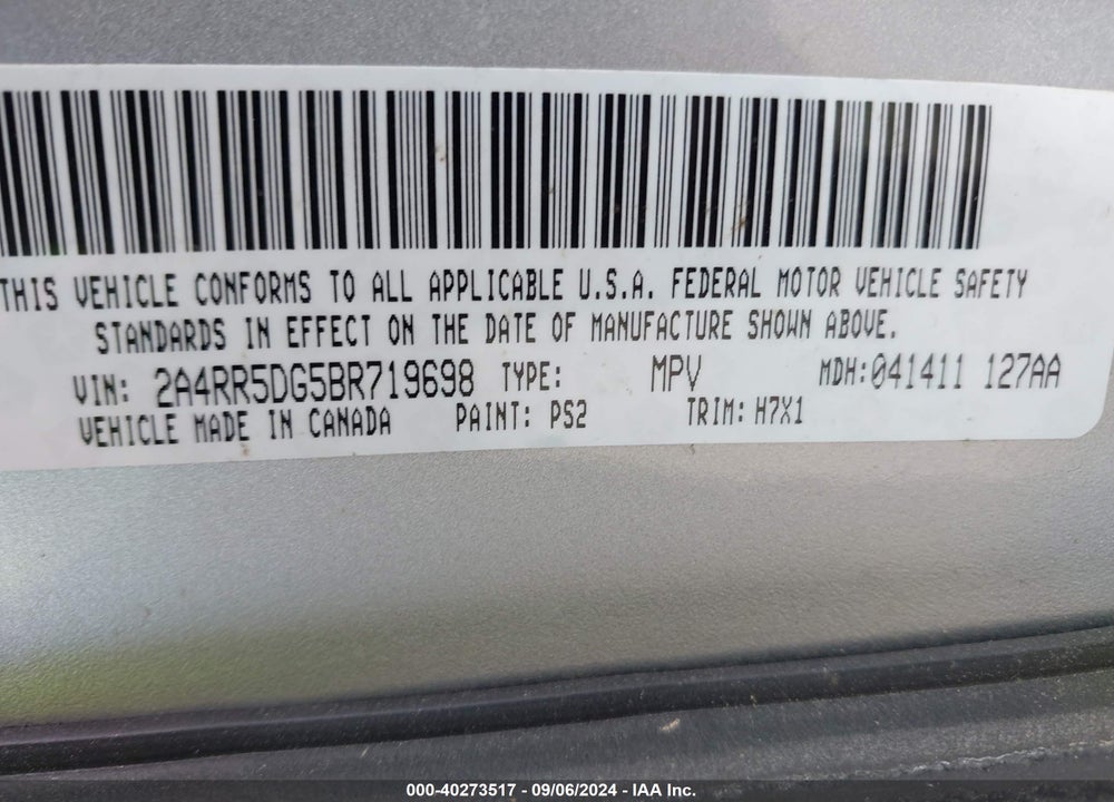 2011 CHRYSLER TOWN & COUNTRY TOURING VIN: 2A4RR5DG5BR719698