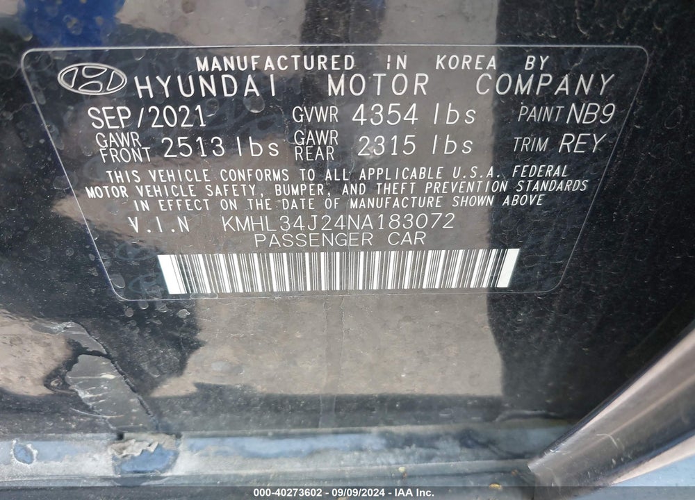 2022 HYUNDAI SONATA LIMITED VIN: KMHL34J24NA183072