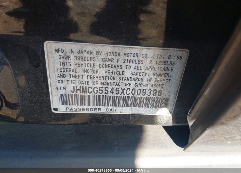 1999 HONDA ACCORD LX VIN: JHMCG5545XC009396