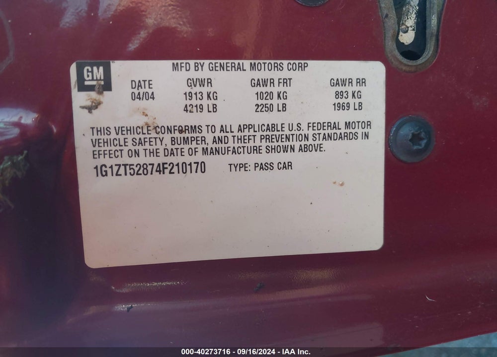 2004 CHEVROLET MALIBU LS VIN: 1G1ZT52874F210170
