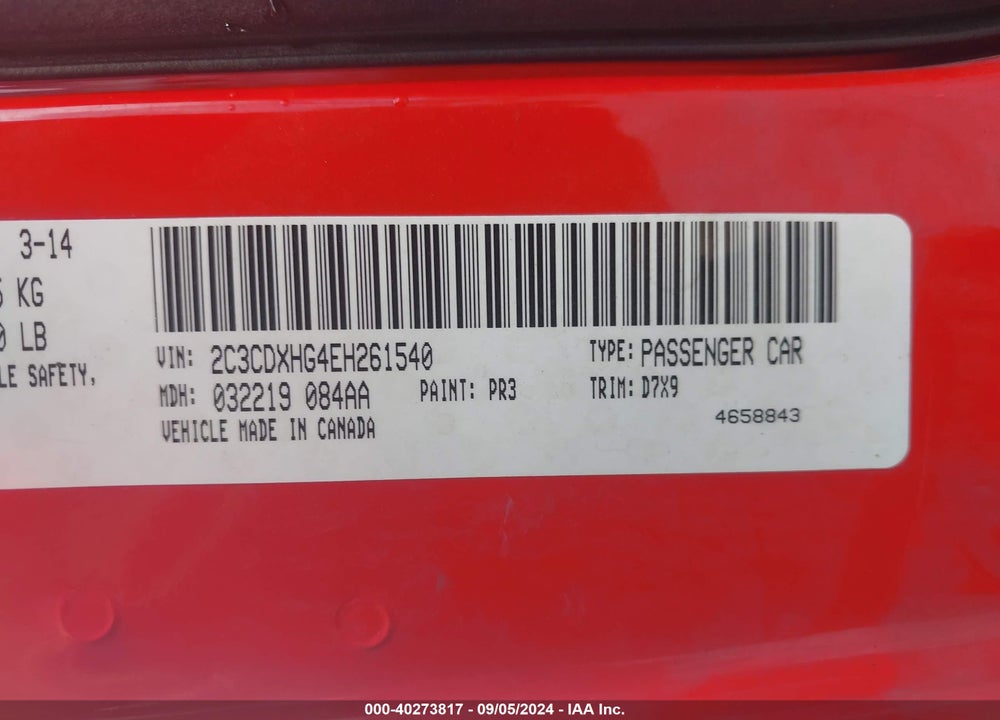 2014 DODGE CHARGER SXT VIN: 2C3CDXHG4EH261540