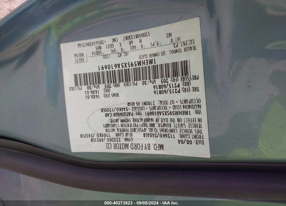 2005 MERCURY SABLE VIN: 1MEHM59SX5A610691