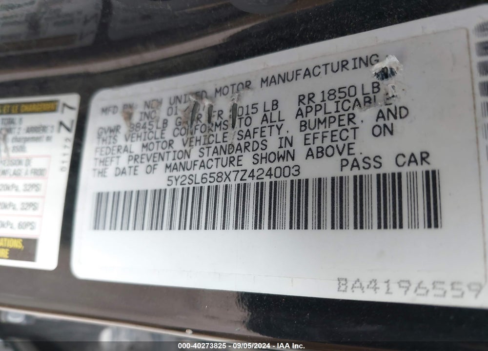 2007 PONTIAC VIBE VIN: 5Y2SL658X7Z424003