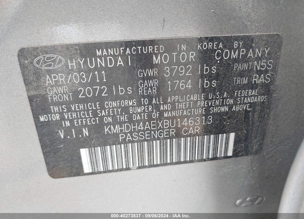 2011 HYUNDAI ELANTRA GLS (ULSAN PLANT) VIN: KMHDH4AEXBU146313