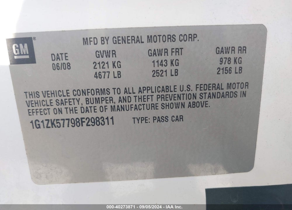 2008 CHEVROLET MALIBU LTZ VIN: 1G1ZK57798F298311