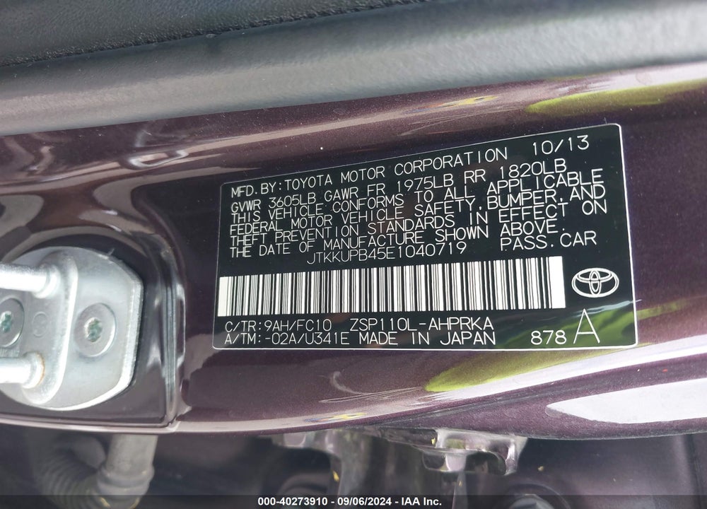2014 SCION XD VIN: JTKKUPB45E1040719