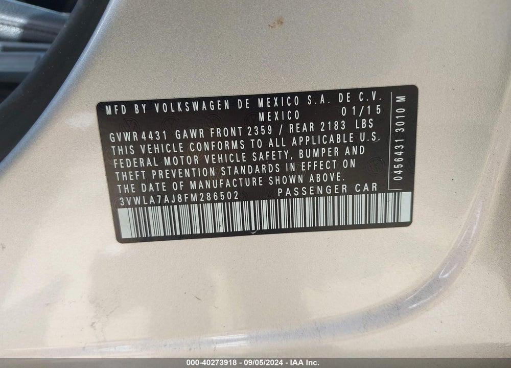 2015 VOLKSWAGEN JETTA 2.0L TDI SE VIN: 3VWLA7AJ8FM286502