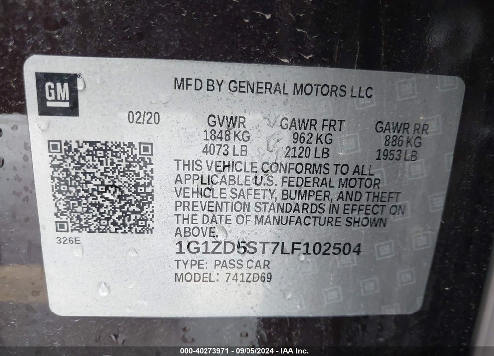 2020 CHEVROLET MALIBU FWD LT VIN: 1G1ZD5ST7LF102504